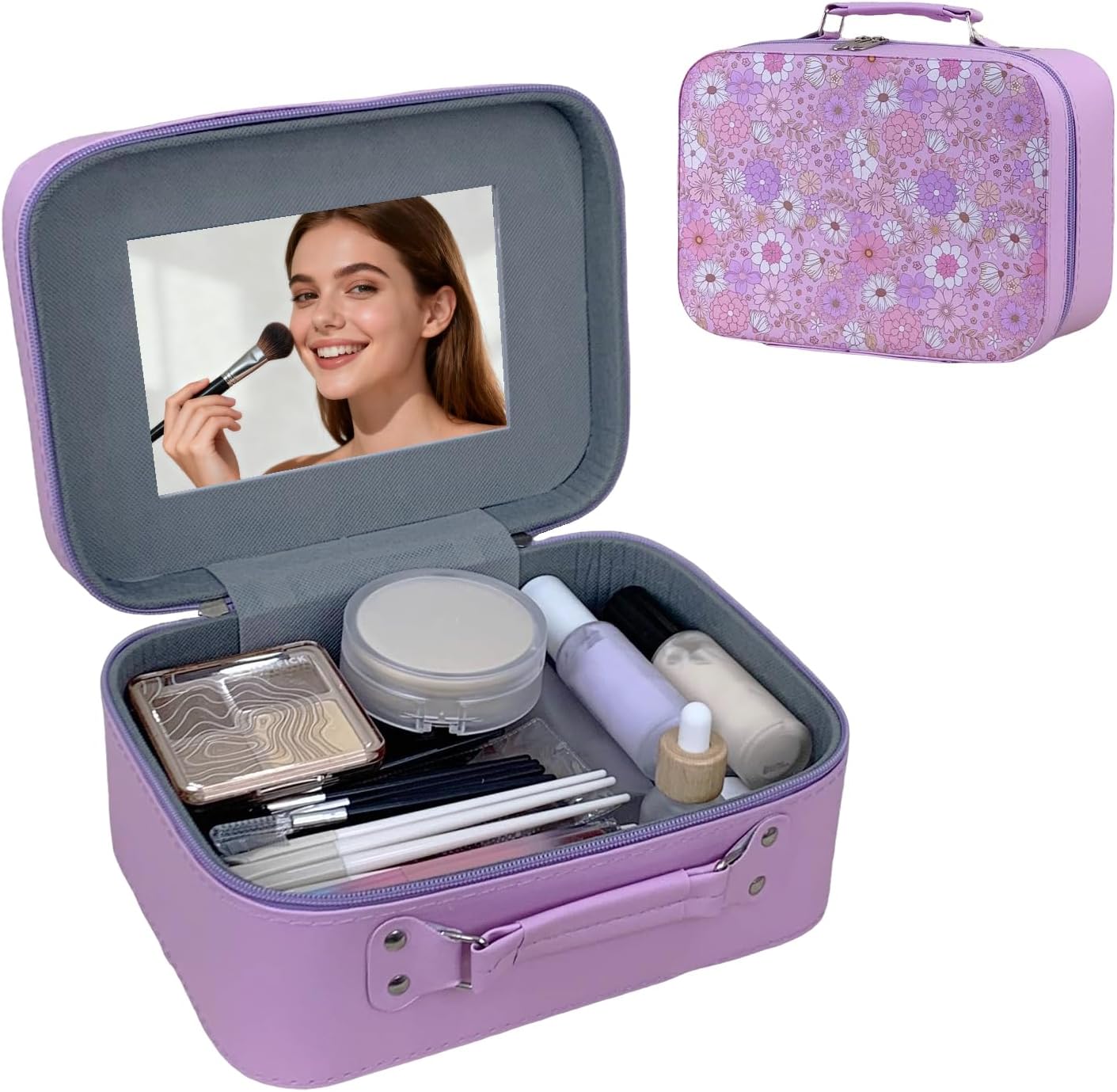 Travel Makeup Case with Mirror, Large Capacity Cosmetic Bag,for Bedroom, Travel,Portable Organizer for Cosmetics, Nail Tools, Craft Supplies, Gift for Women Mom Girls