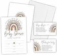 Kit de convite para chá de bebê Boho Rainbow incluído, convites com envelopes, bilhetes de sorteio de fraldas (25 peças cada), cartões de pedido de livro para anúncio de bebê, lembrancinha de festa