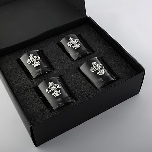 Miniatura 5 de Arthur Court Fleur-de-Lis Style - Vasos de whisky dobles a la antigua (Juego de 4)  Vaso de cóctel whisky bourbon whisky escocés sin plomo DOF 12 oz