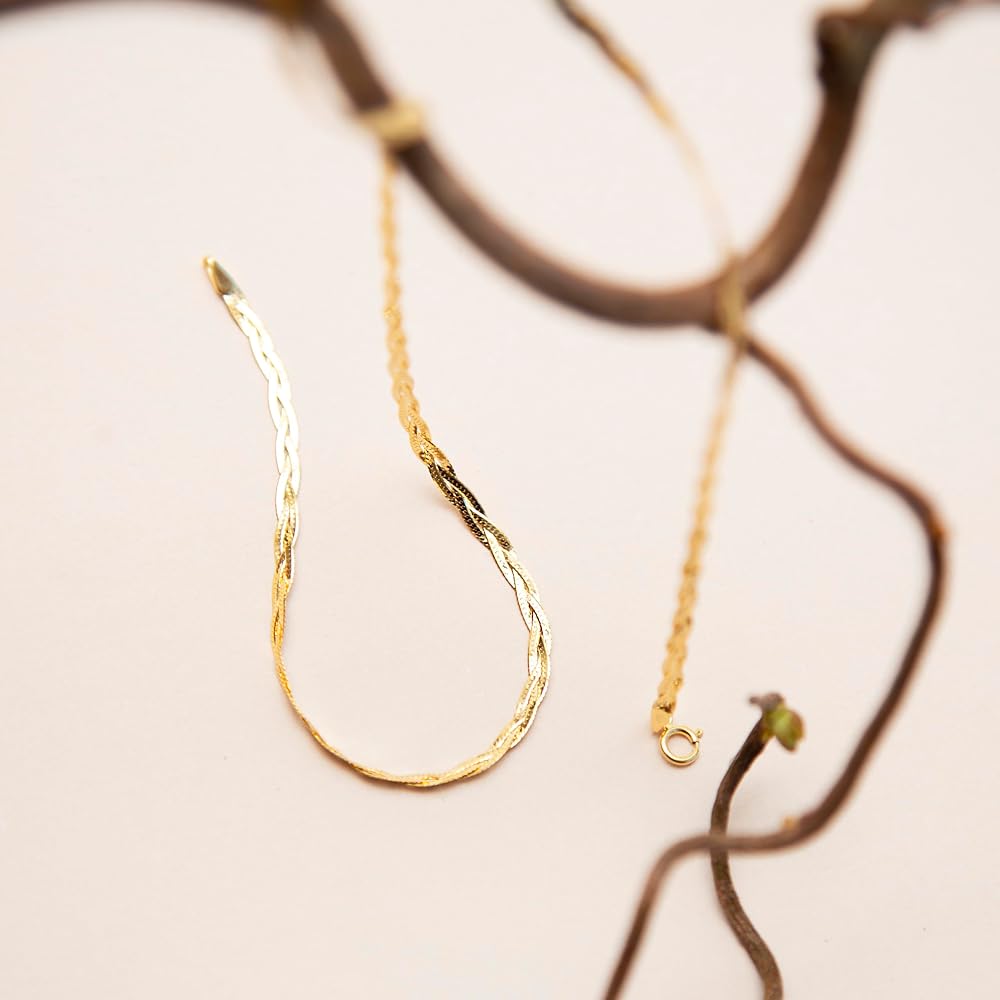 Collana con catena a spina di pesce in oro massiccio 14K da