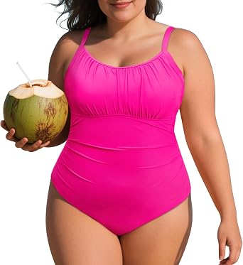 Zando Womens Plus Size One Piece Swimsuits Tummy Control Ruched Vintage Bathing Suits Modest Swimwear