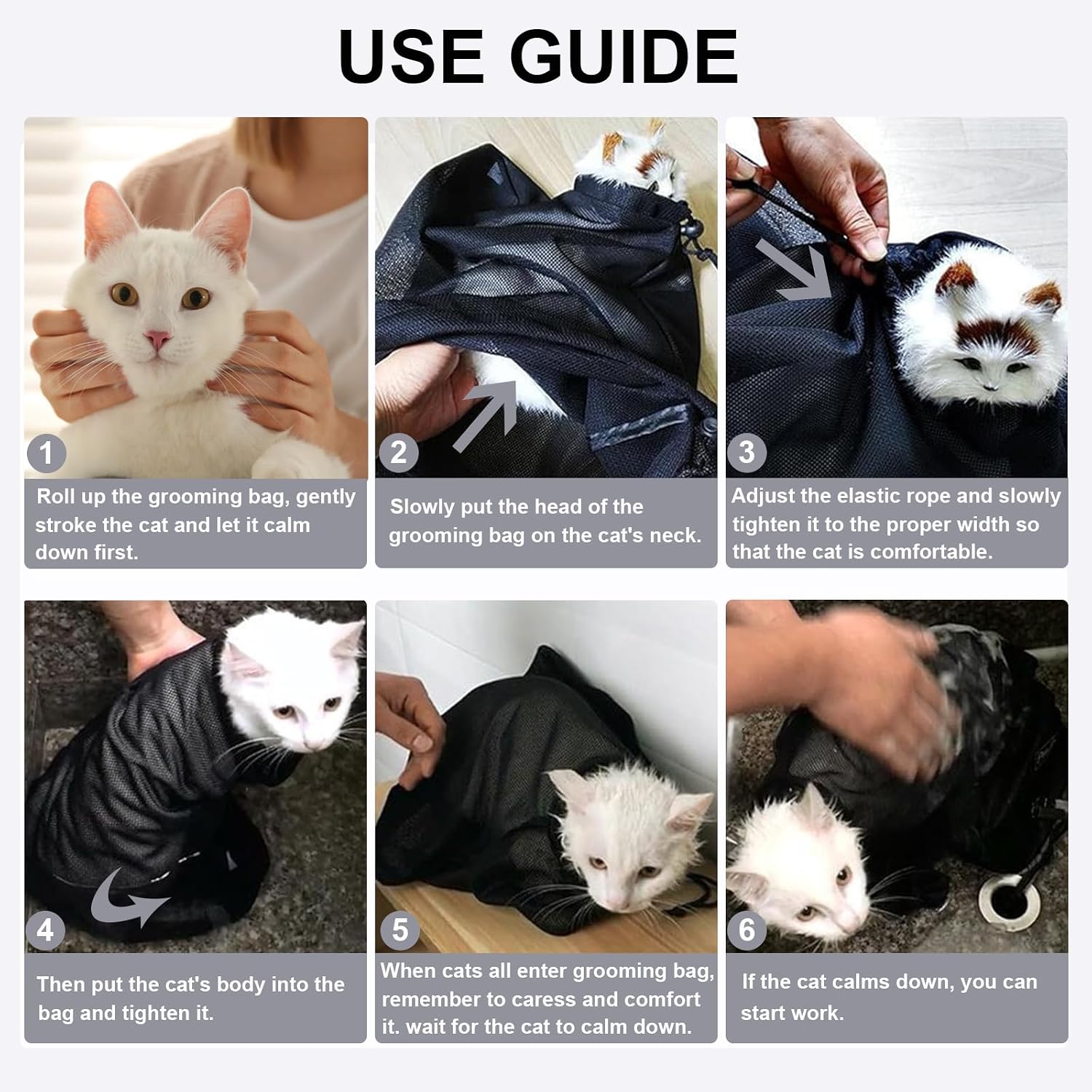 ASOCEA Cat Bathing Bag Adjustable Cat Grooming Mesh Bag image 2