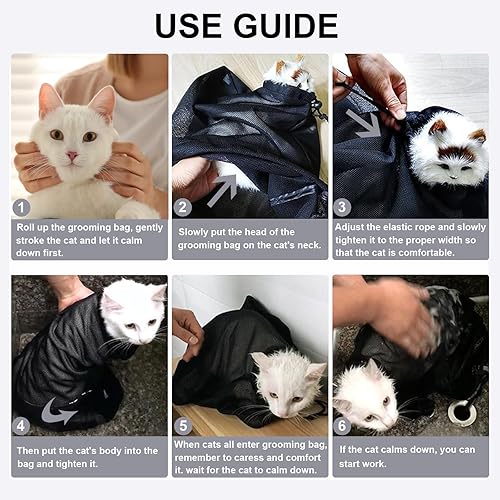 Miniatura 2 de ASOCEA Bolsa de baño para gatos, bolsa de malla ajustable para aseo de gatos, bolsa de ducha de sujeción transpirable, antimordidas y antiarañazos