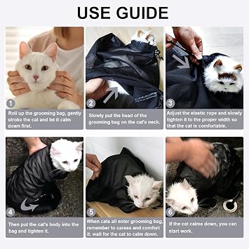 ASOCEA Cat Bathing Bag Adjustable Cat Grooming Mesh Bag Breathable Restraint Shower Bag Anti-Bite and Anti-Scratch for Bathing Nail Trimming Injecting Ears Clean Medicine Taking