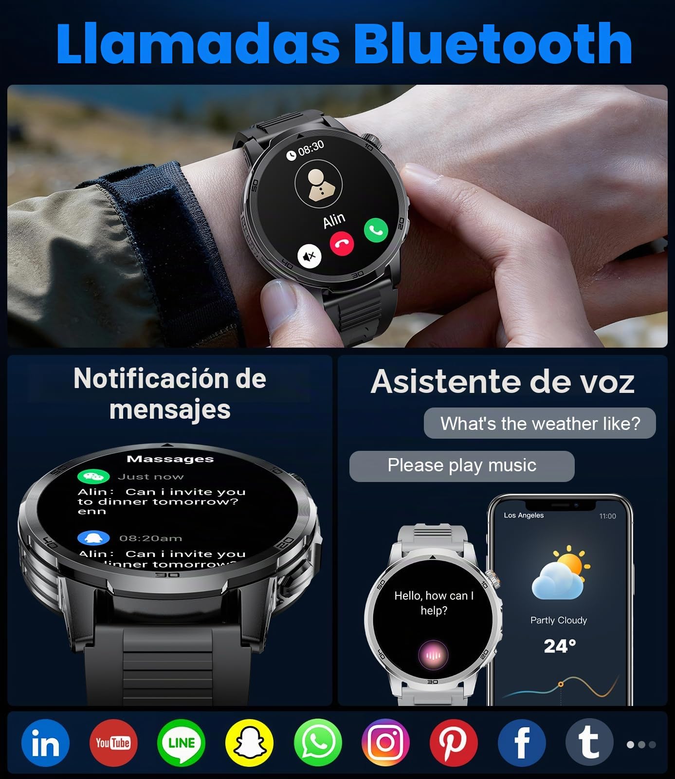 Reloj Inteligente Hombre, Pantalla Grande de 1,85"/Llamada Bluetooth/1000mAh/Torcha LED, Smartwatch Hombre con Frecuencia Cardíaca/Sueño/IP68/110+ Modos Deportivos Android iOS, Negro-Silicona