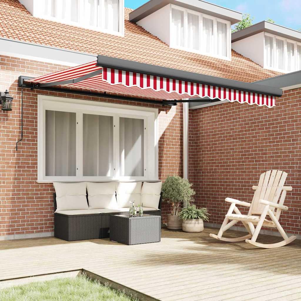 Einziehbare Kassettenmarkise 350x250 cm mit Aluminiumrahmen und Handkurbel für Terrasse und Balkon in Blau Weiß mit Polyestergewebe PU-Beschichtung