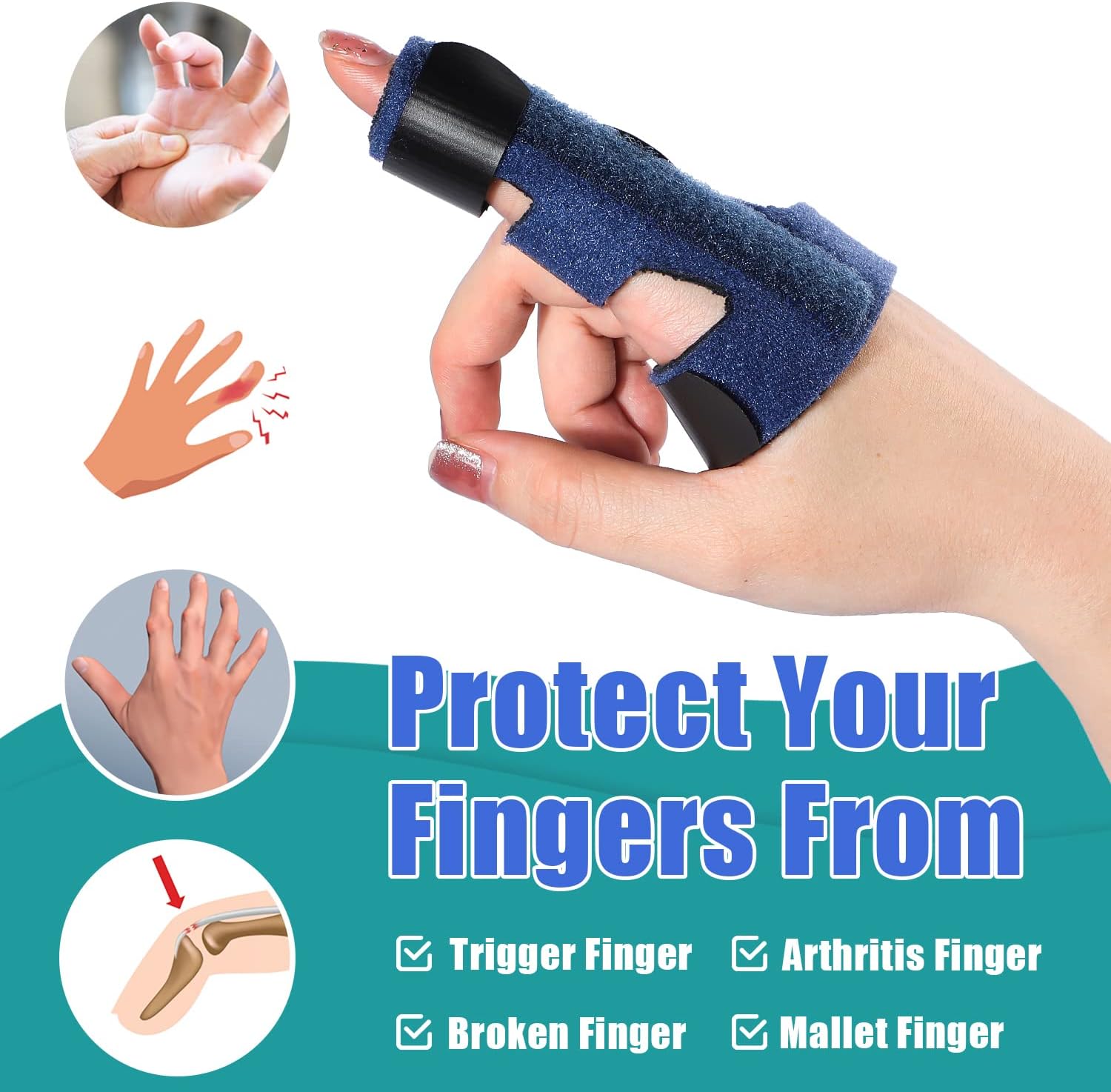 Sumifun Trigger Finger Splint for Right and Left Hand, Mallet Finger Brace for Index Middle Ring Pinky, for Straightening Dislocated Fingers, Releasing Arthritis Pain