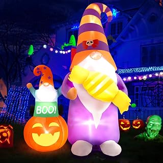 8 Ft Halloween Inflatables Decorations Outdoor Pumpkin Gnomes, Halloween Blow Up Ghost Yard Decorations with Candy LED Lights for Halloween Pumpkins Decorations Outdoor, Yard, Lawn, Garden