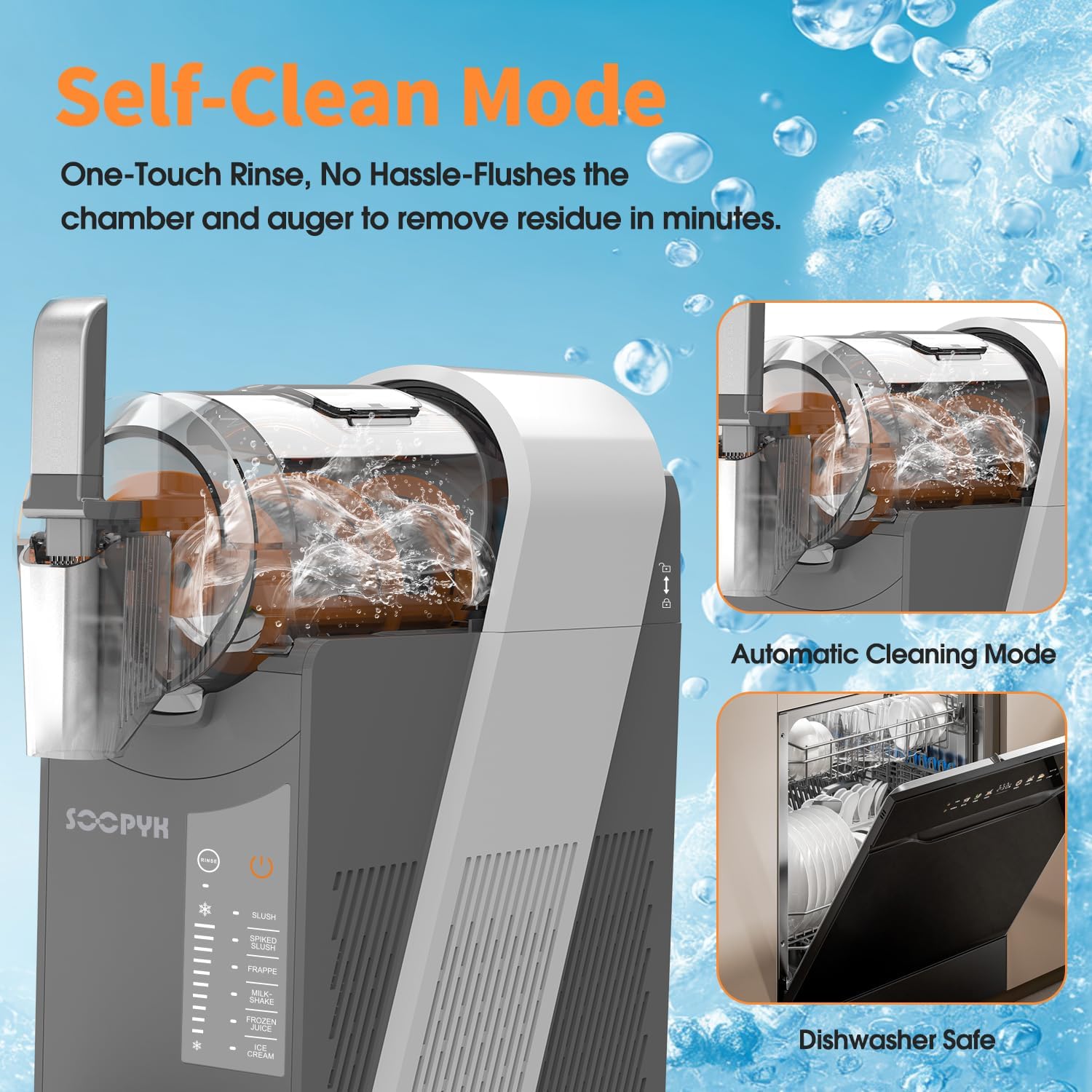 Self Clean Slushie Machine Maker for Home BPA Free 50 oz Frozen Drink Maker with Rapid Cooling with RapidChill Technology, 5 Preset Programs,No Ice Needed,Gray