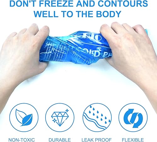Miniatura 4 de Paquetes de hielo flexibles y suaves para lesiones reutilizables, paquete de 2 unidades de 12 x 4.7 pulgadas, paquete frío para congelador,