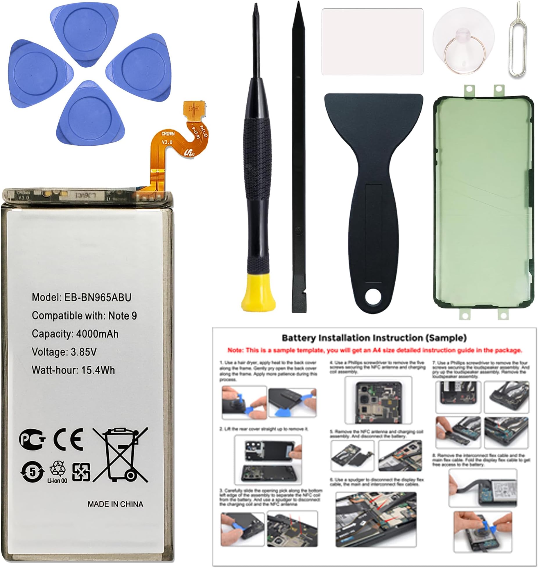 New Upgraded Battery for Galaxy Note 9, EB-BN965ABU Replacement Battery Compatible with Samsung Galaxy Galaxy Note 9, with Repair Tools & Instruction