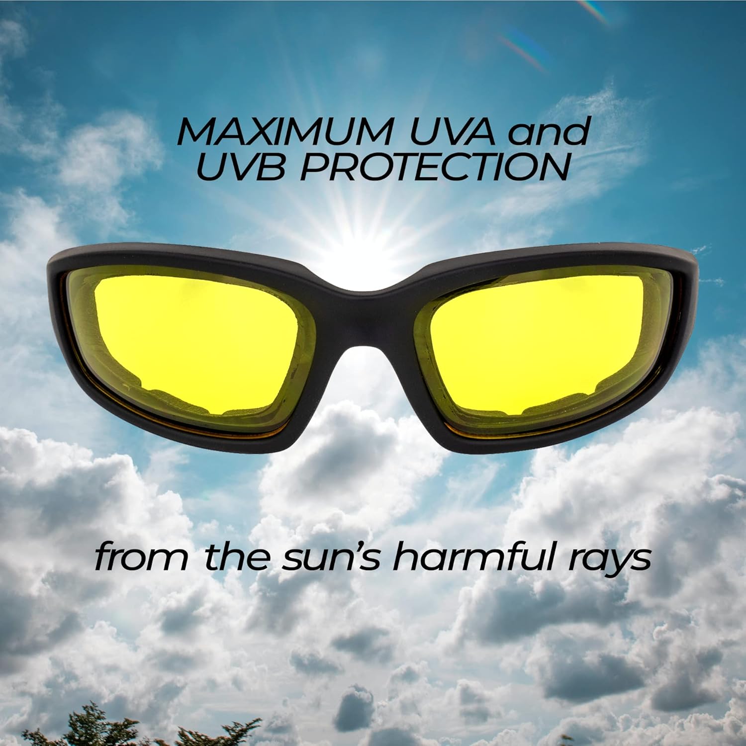 Global Vision Kickback Black Foam Padded Motorcycle Riding Sunglasses 3 Pair with Yellow Lenses - Image 4