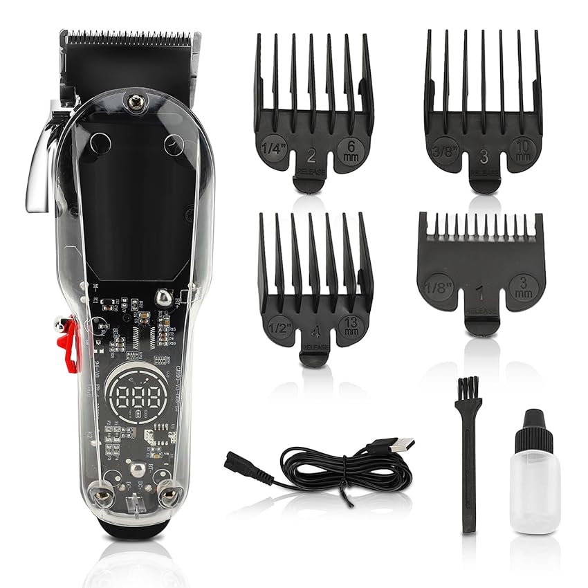 Macchina Da Taglio Capelli Uomo, Tagliacapelli Uomo, Regolazione Multilivel Tagliacapelli Uomo Con Display Digitale Lcd, Guscio Trasparente Macchina Da Taglio Capelli Uomo Con 4 Pettini Guida