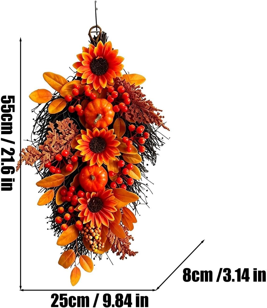 Autumn Swag Realistic Sunflower Pumpkin Berries Wall Ornament