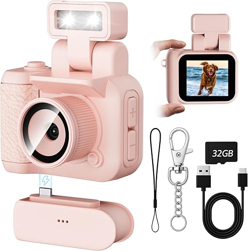 Miniatura 1 de Mini cámara digital, cámara Keychina con grabadora de video HD de 1080P, pantalla de visualización de 1.44 pulgadas con tarjeta 32G, flash abatible,