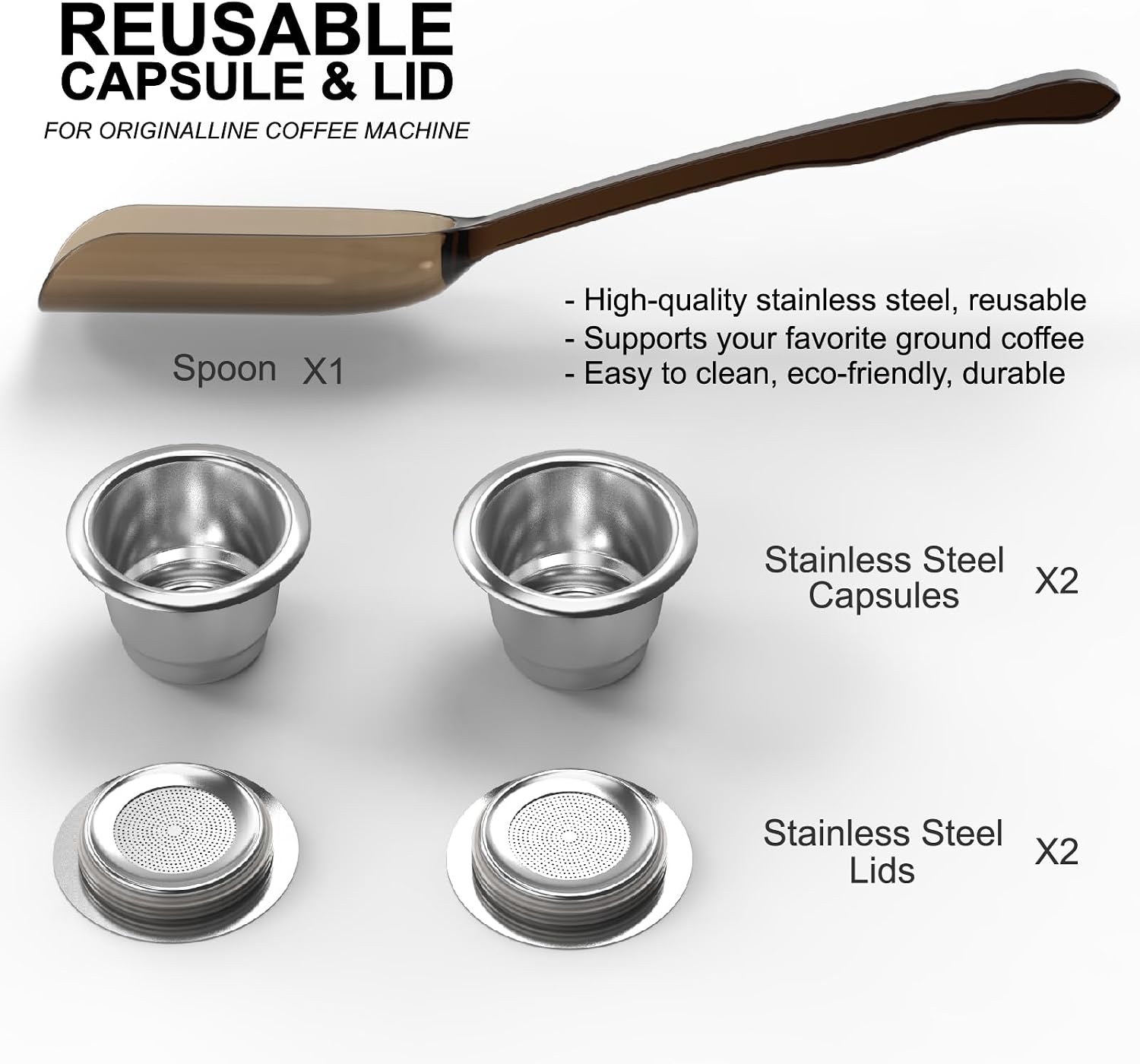 Triplot Reusable Coffee Capsule for Nespresso Original Machine with Stainless Steel Lids 2Sets(2cups+2Lids) image 2