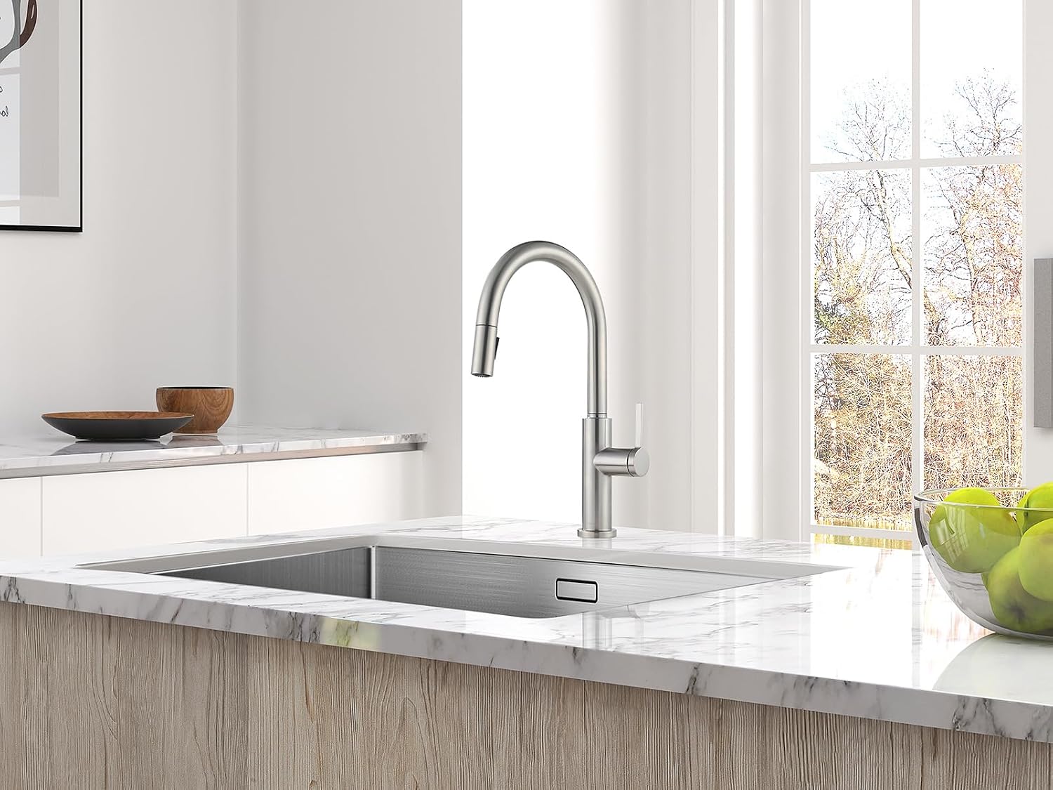AguaStella AS31BN Brushed Nickel Kitchen Sink Faucet with Pull Down Sprayer Single Handle