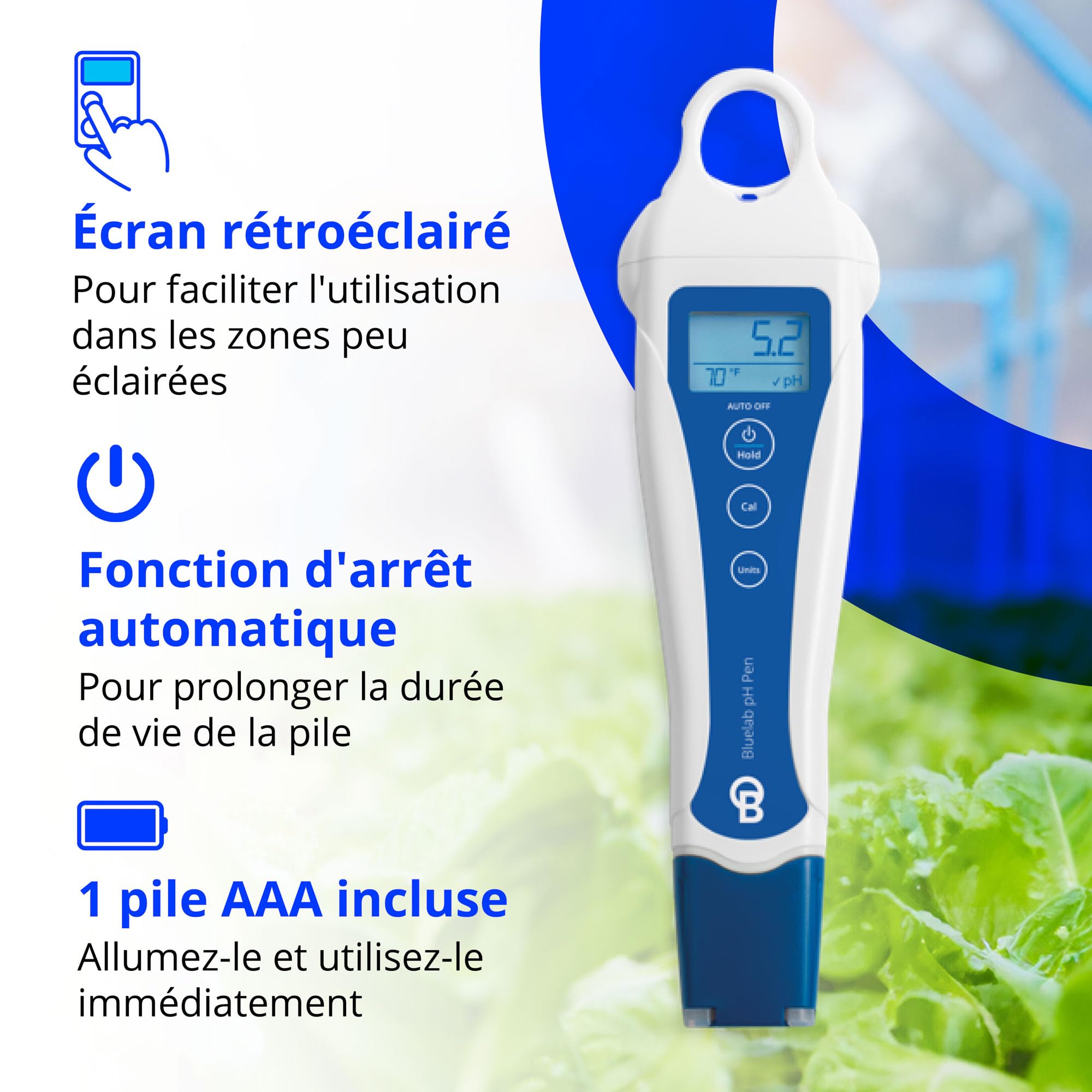 Bluelab Testeur de poche PENPH Pen entièrement étanche, étalonnage facile, sonde à double jonction pour une précision et une durabilité améliorées, blanc