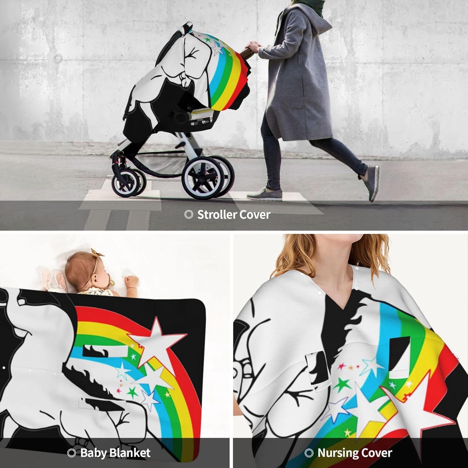 Middle Finger Fuck Unicorn Baby Car Seat Cover & Breastfeeding Nursing Cover - Breathable Stretch Fabric Multi-Use Nursing Cover for Breastfeeding