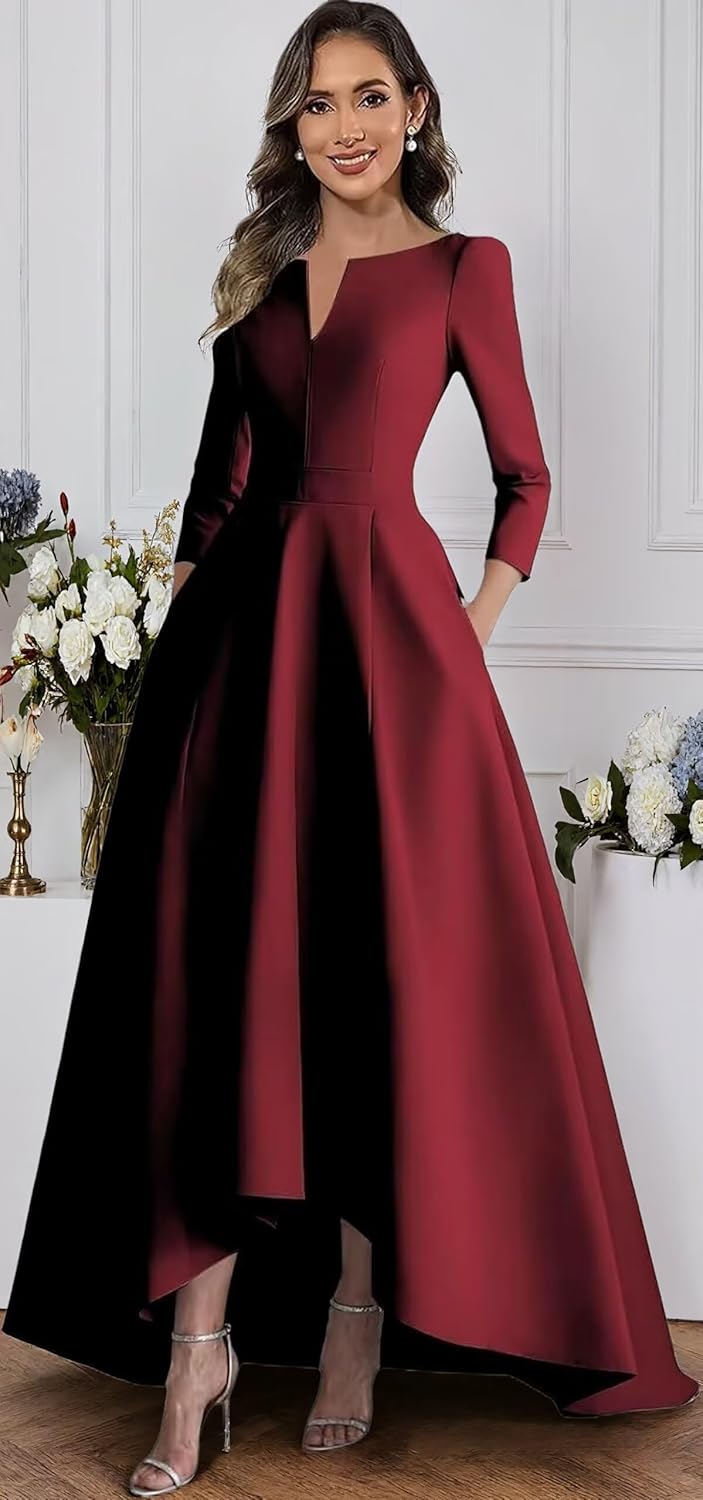 Satin Mother of The Bride Dresses for Wedding Tea Length Dress for Women Formal Evening Dress with Bows