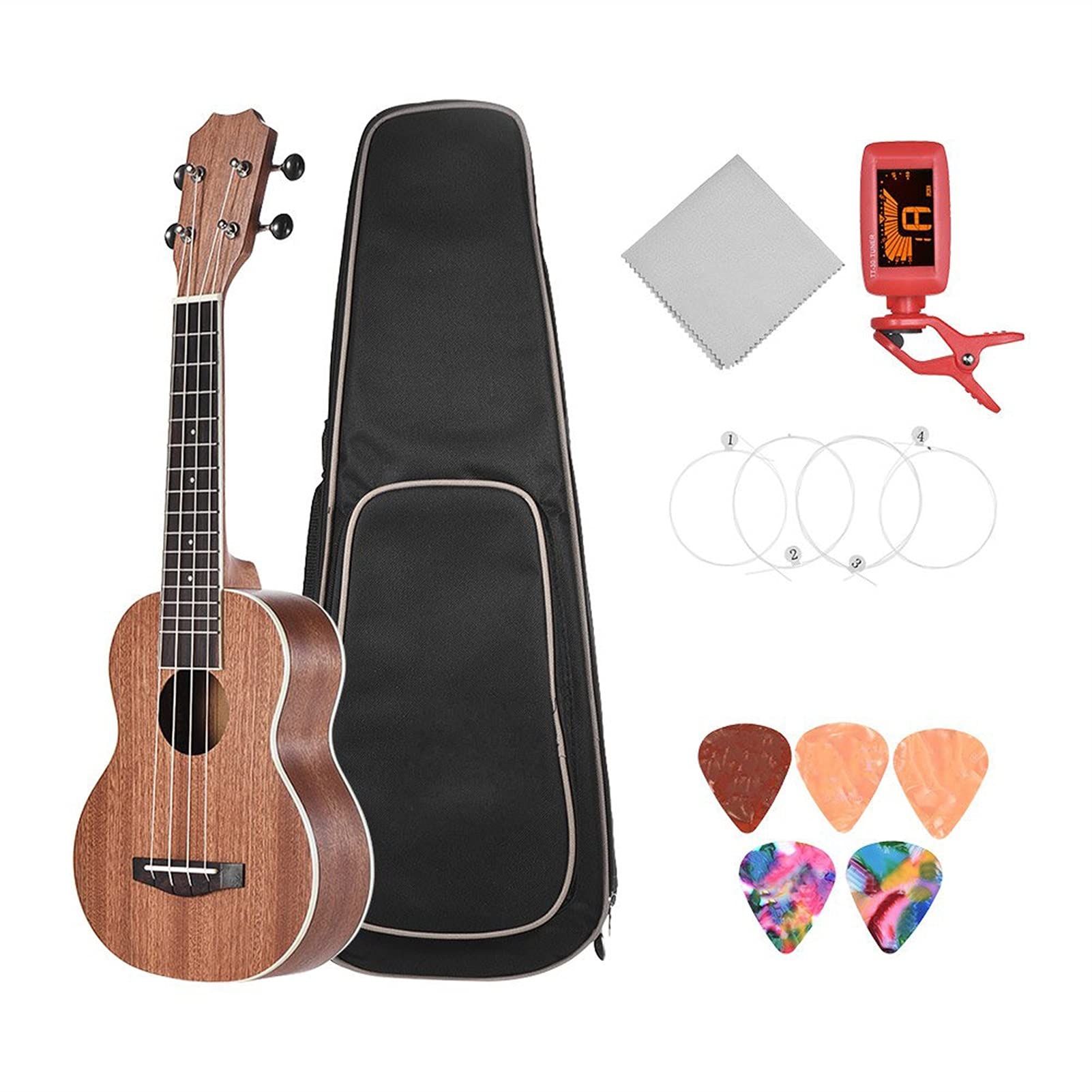 Ukulele koncertowe Początkujący Ukulele 21- calowy Zestaw Akustycznych Sopran Ukulele Zestaw Sapele Torba Do Przenoszenia Drewna Z Clip- on Cleaner