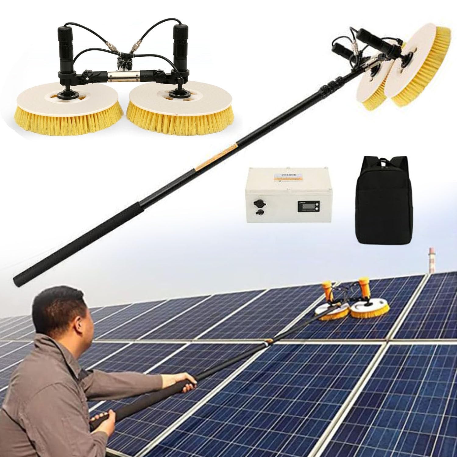 Aioneer Electric Solar Panel Cleaning Brush With Telescopic Rod And Automatic Water Sprayer For Roof Maintenance-Batteryversion-3.5M(11.5ft)