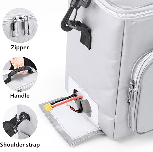 Miniatura 9 de Tamfile Bolsa de batería Lipo ignífuga con bolsillos aislados de calor de 4200F, a prueba de explosiones, segura para almacenamiento, transporte y