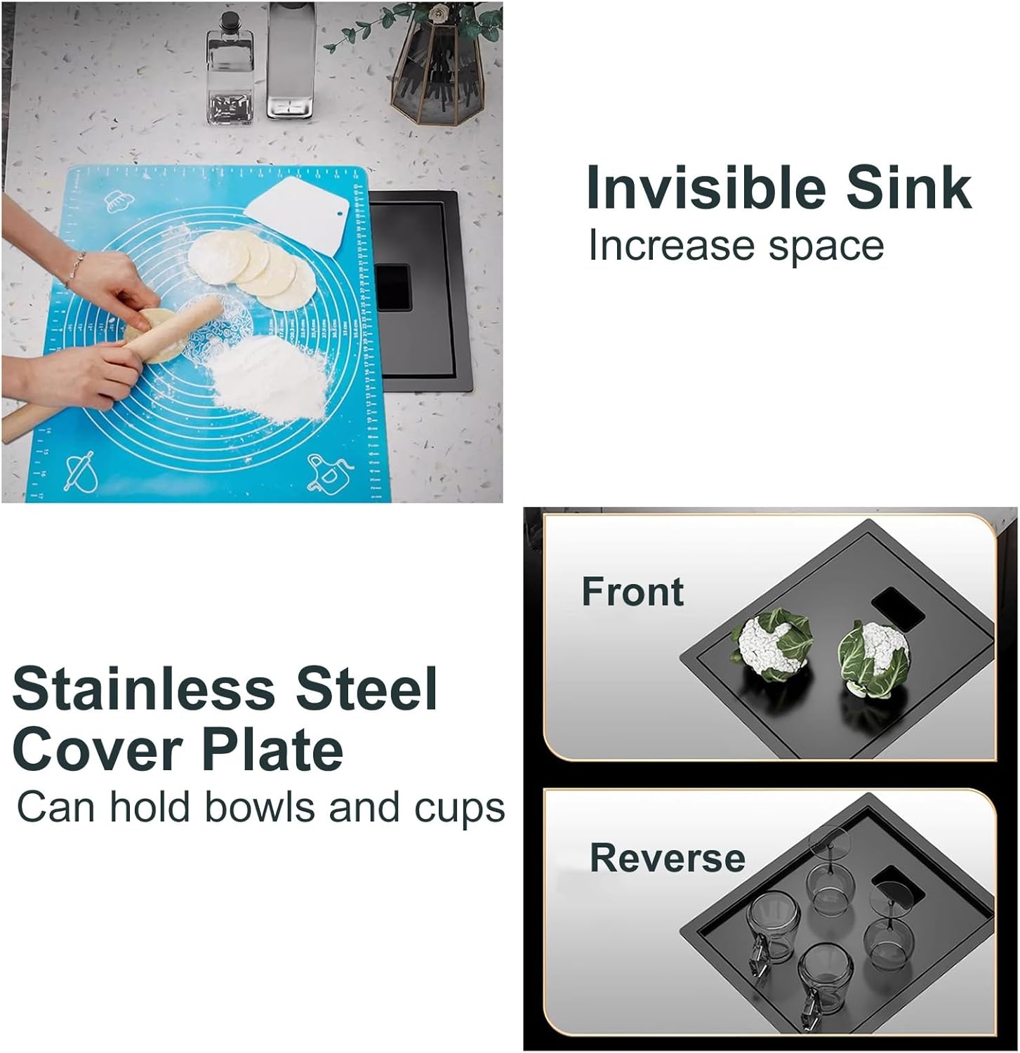 Small Kitchen Sink, RV Sink, Stainless Steel Bar Sink with Hot&Cold Faucet and Lid, Perfect for RV and Home,