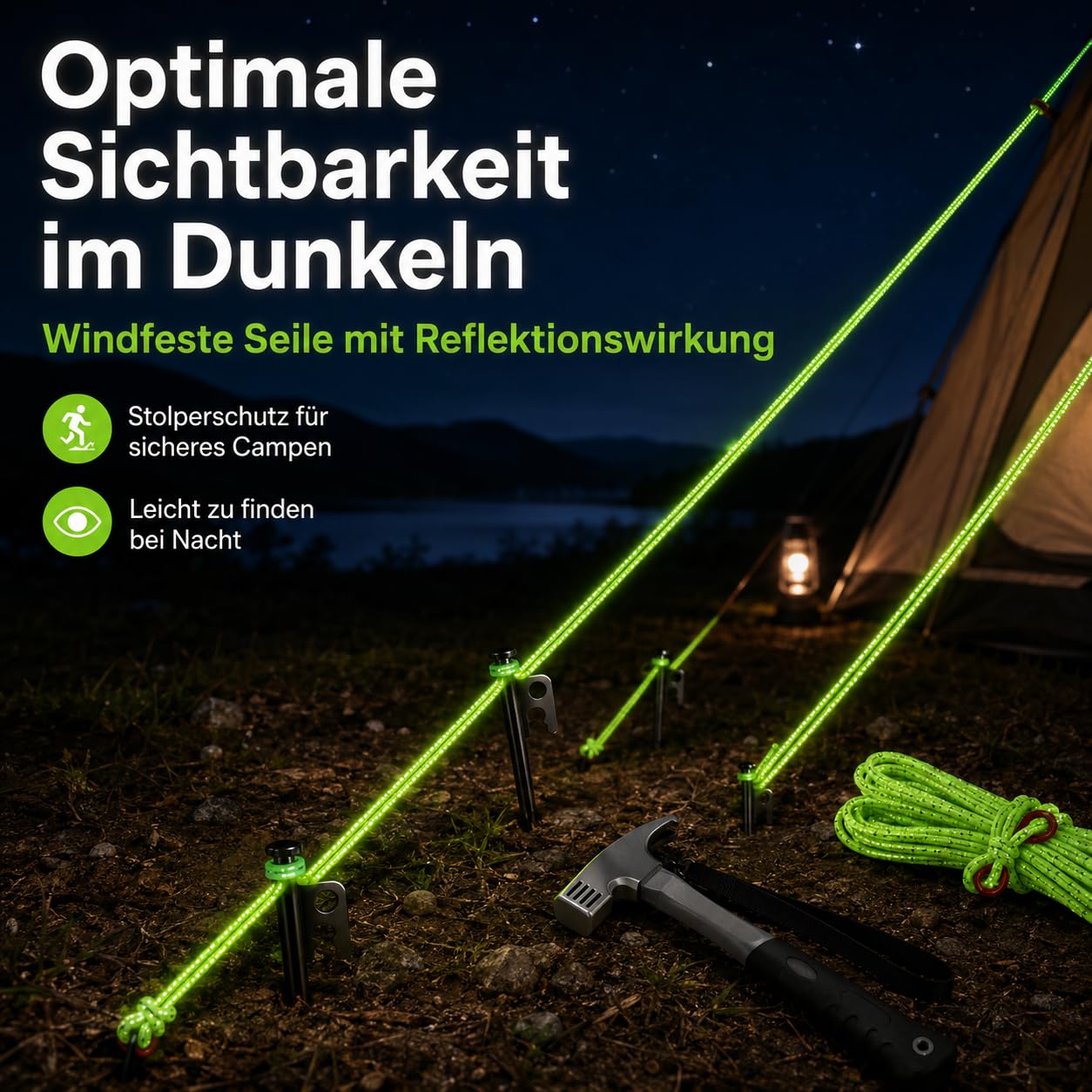 Robustes 21-teiliges Zeltzubehör-Set mit 20 cm Erdnägeln aus hochfestem Metall, windfest für Camping & Outdoor, reflektierende Abspannseile