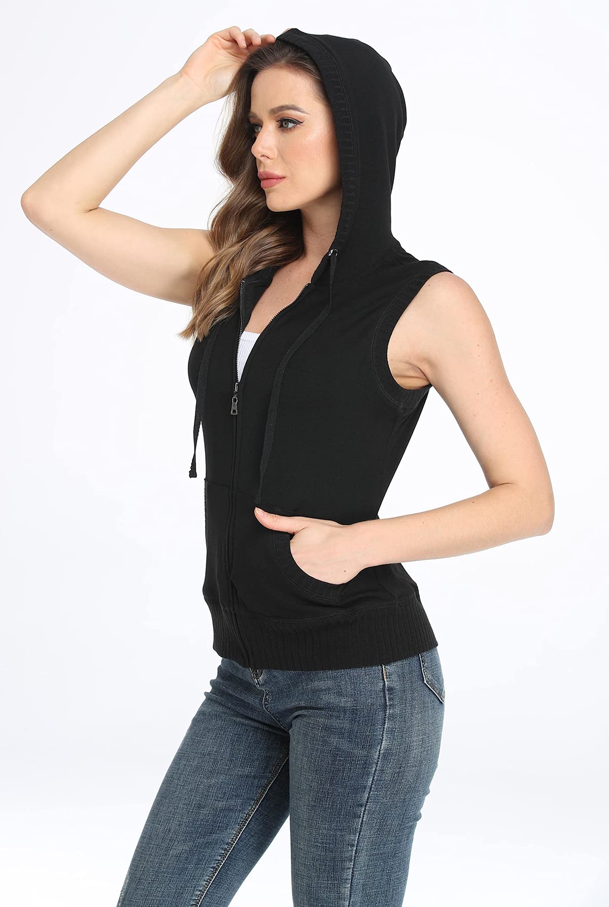 MISS MOLY Felpe con Cappuccio da Donna Senza Maniche Giacca con Cerniera Felpa con Cappuccio Felpa con Cappuccio
