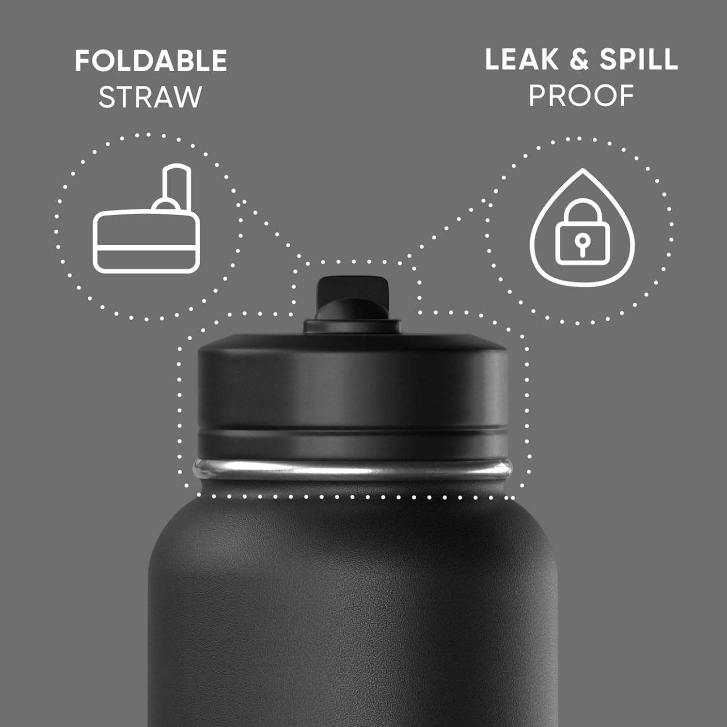 Hydrapeak 32oz Sport Insulated Water Bottle with Straw Lid, Leak & Spill Proof, Keeps Drinks Cold for 24 Hours, Hot for 12 Hours, Premium Stainless Steel Water Bottles (32oz, Black)