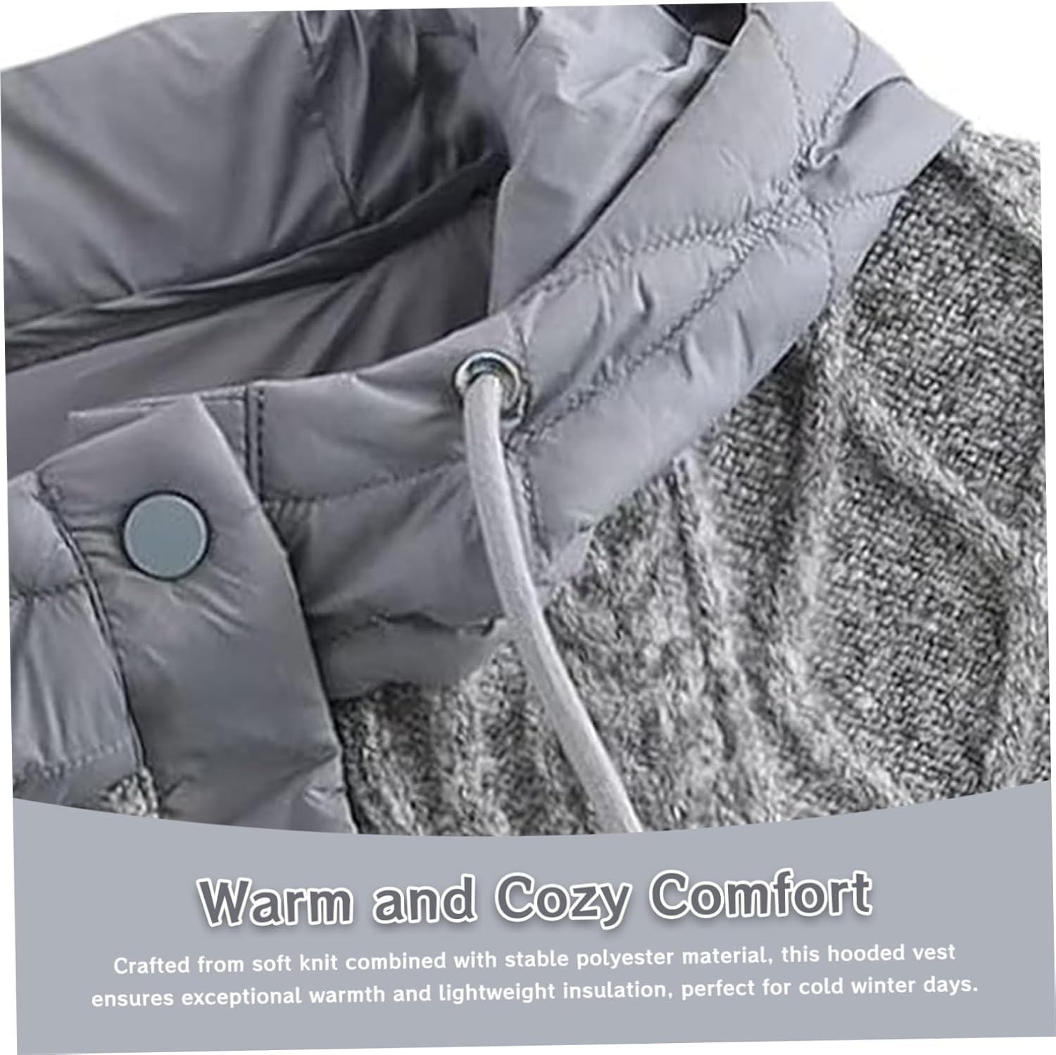 Hooded Vest Women Warm Quilted Knit Women Sweater Vest with Puffer Back Lightweight Sleeveless Jacket for Winter Cold Weather, Grey Womens with Hood - Image 4