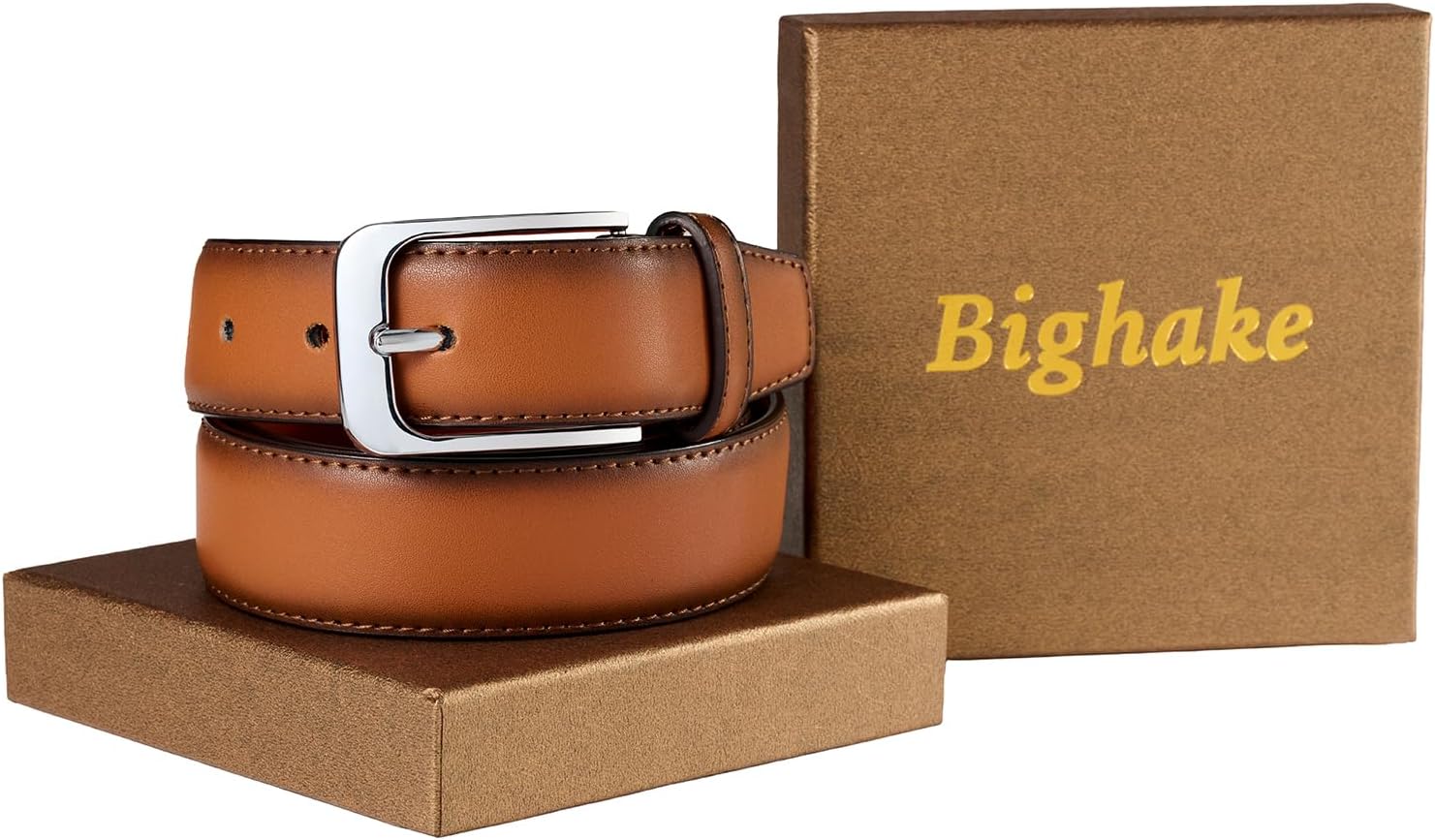 Bighake Men's Genuine Leather Dress Belt, Handmade Leather Jeans Belt for Men Work Business and Casual - Image 8