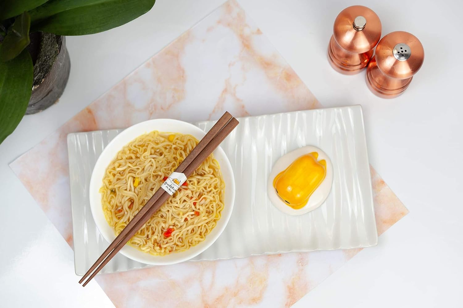 Gudetama The Lazy Egg Chopstick Set & Ceramic Holder | Reusable Chopsticks Set Includes Durable Natural Wood Chopsticks & The Lazy Gudetama Egg As A Holder