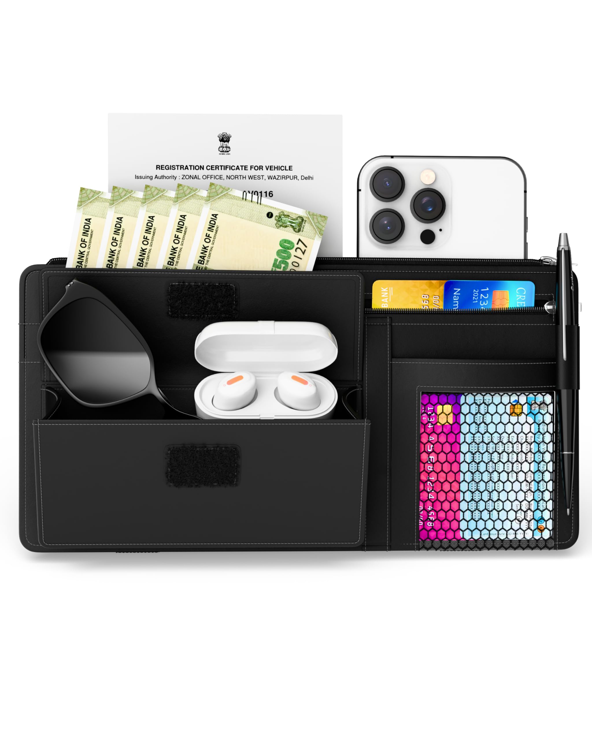 FEDUS Premium Car Sun Visor Organizer Organiser and Storage Document Holder, Sunglasses Holder for car, CAR All New Accessories Multipocket Pouch Auto Interior Accessories for Truck, SUV, Van