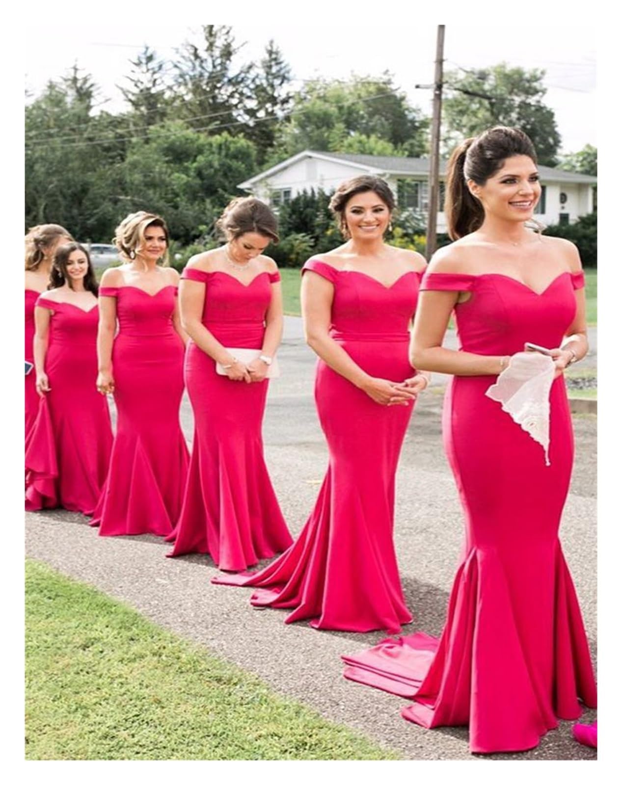 Vestidos de Dama de Honor Vestidos de Dama Honor Azul Real, Vestidos Sirena for Fiesta Bodas, satén, Escote en V, Hombros Descubiertos, Mangas Cortas para la Noche(Purple,16)