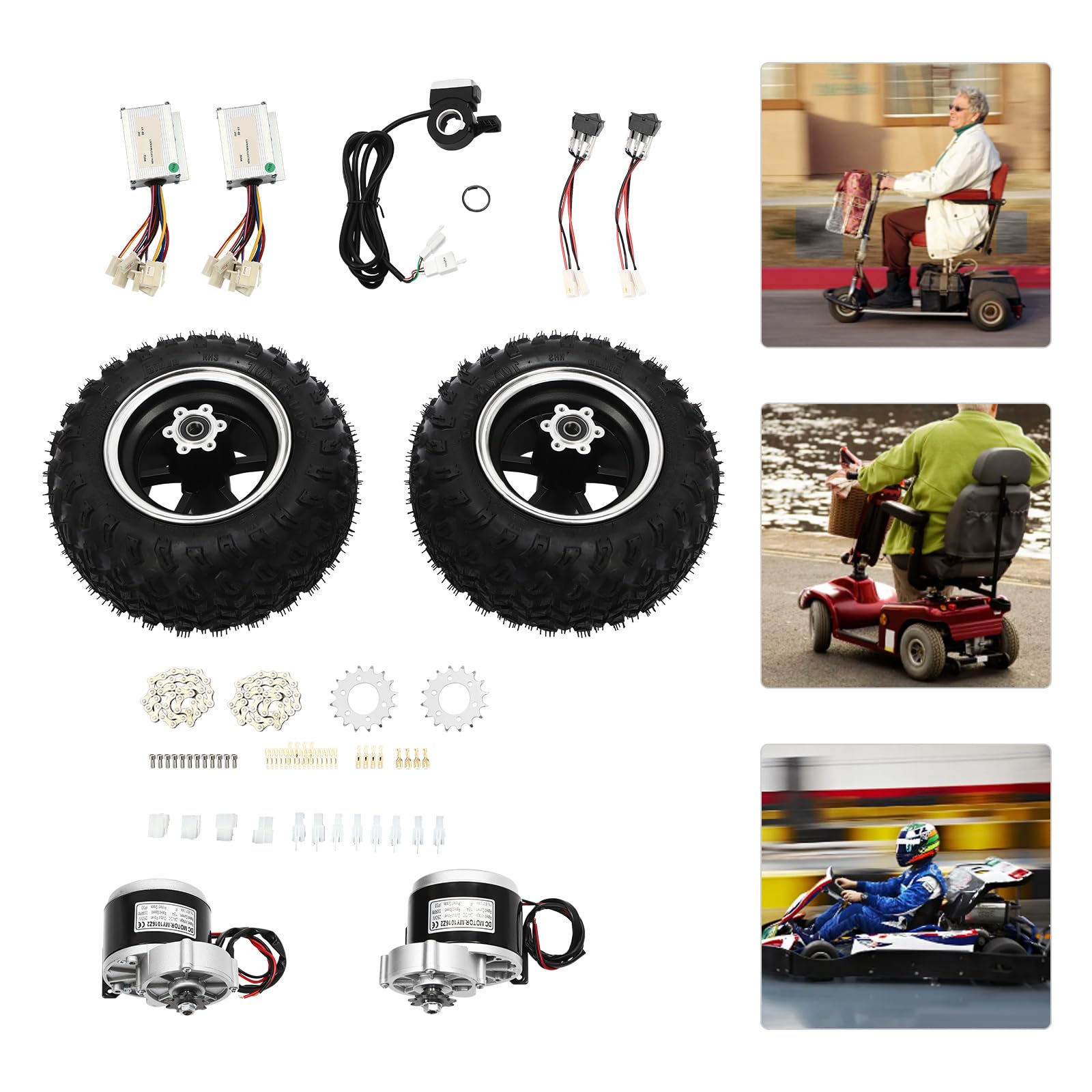 Set di motori a doppia ruota, 24 V, 250 W, per passeggini elettrici, componenti di modifica elettrica Go Kart, motore di azionamento con ruote doppie per passeggino da spiaggia, robusto set di