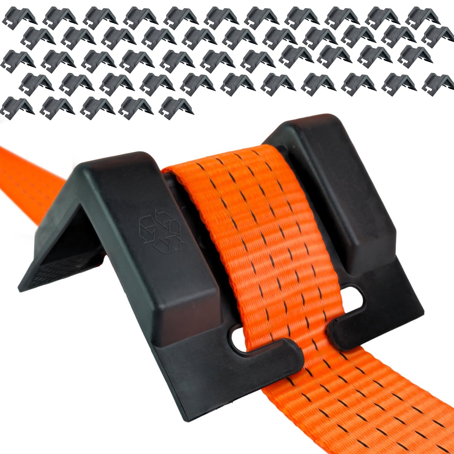 Safetytex Kantenschutzwinkel aus Kunststoff - Stabiler Schutz für Ihre Ware - Für Spanngurte bis 65 mm - 100 x 100 x 130 mm - Gurtfixierung durch Seitenführung - Druckpunktverlagerung (50 Stück)