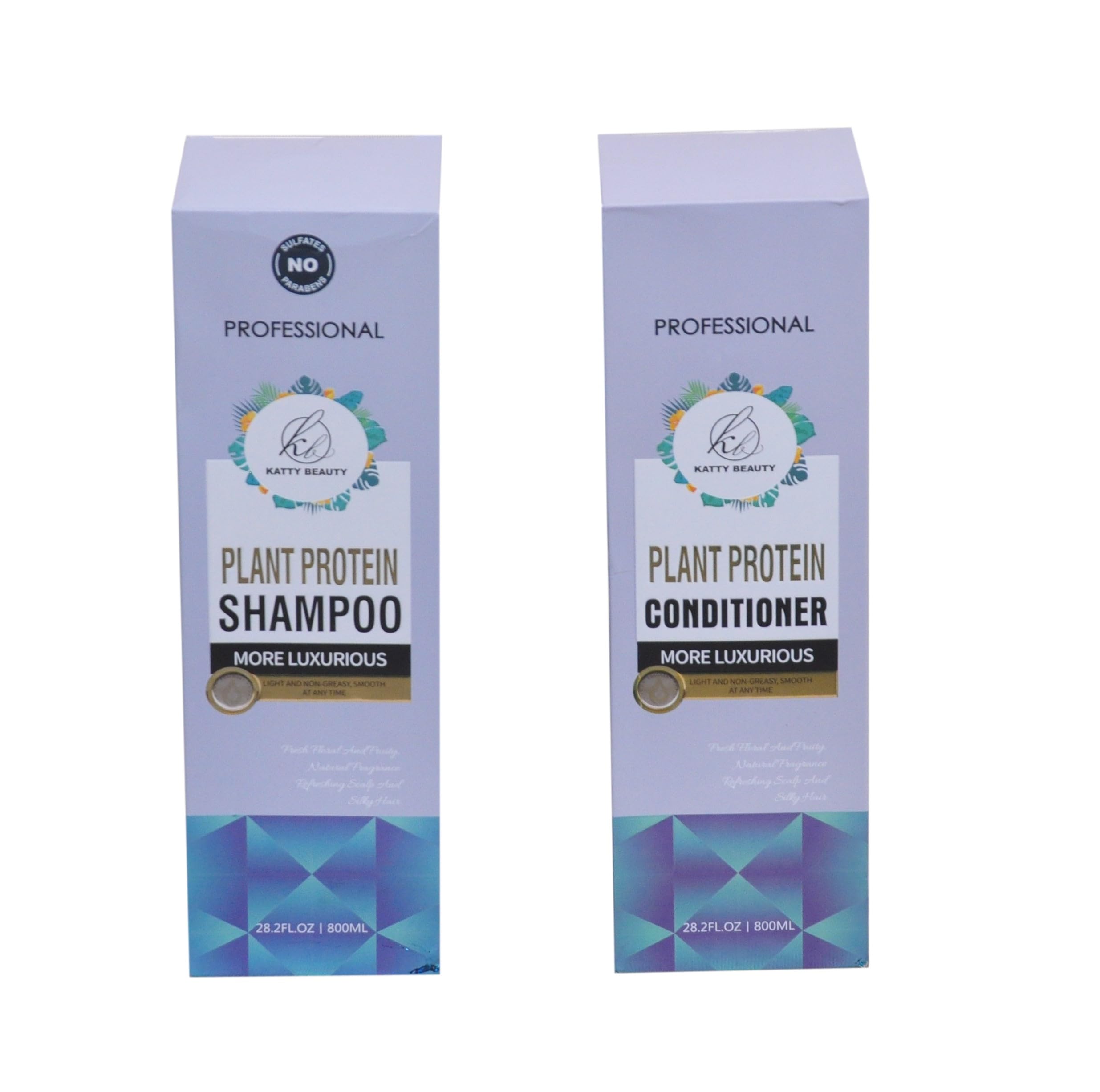 Plant Protein Shampoo & Conditioner Set by Katty Beauty, 800ml Each, Smooths Hair, Light and Non-Greasy At Any Time