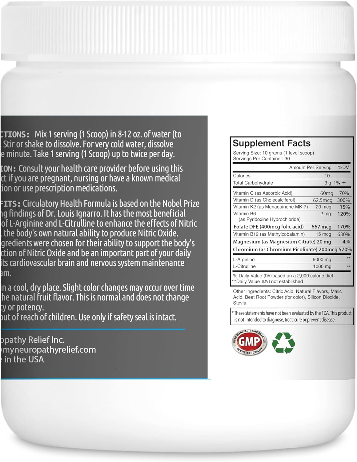 Neuropathy Relief™ - Circulatory Health Formula Nitric Oxide Booster - Berry Blend - L-Arginine L-Citrulline