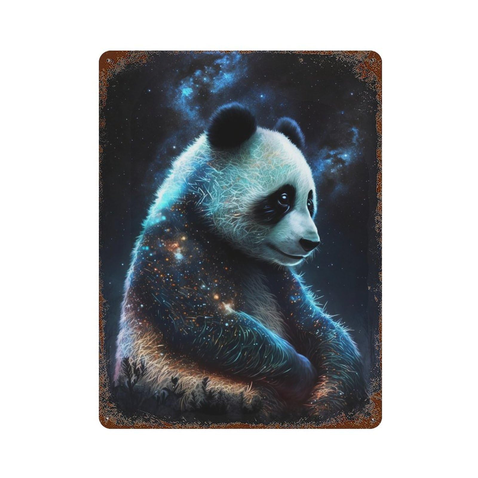 Galactic Panda Art Print-3 15.7"x11.8" Rustic Tin Plaque, Novelty Wall Decor for Bistro, Counter And Cafe Decor