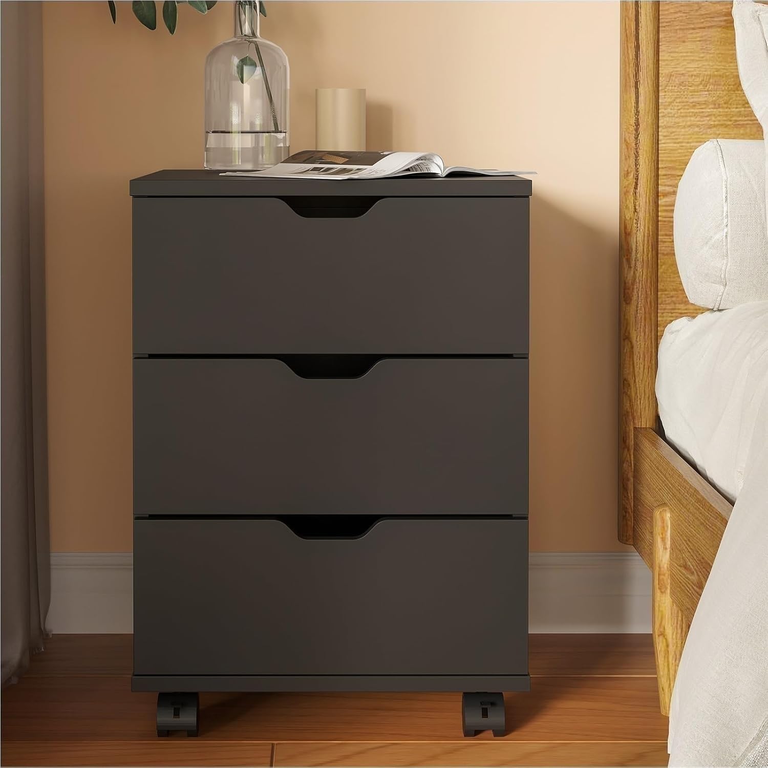 3 Drawer File Cabinet Under Desk Commercial Rolling Filing Cabinet Mobile Pedestal Storage Wood Home Office Drawer Organizer Black Fully Assembled