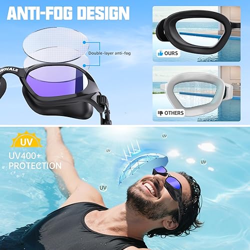 Miniatura 2 de Whale Gafas de natación polarizadas UV400 antivaho adecuadas para adultos y adolescentes Negro (polarizado + dorado espejo),Blanco (polarizado +