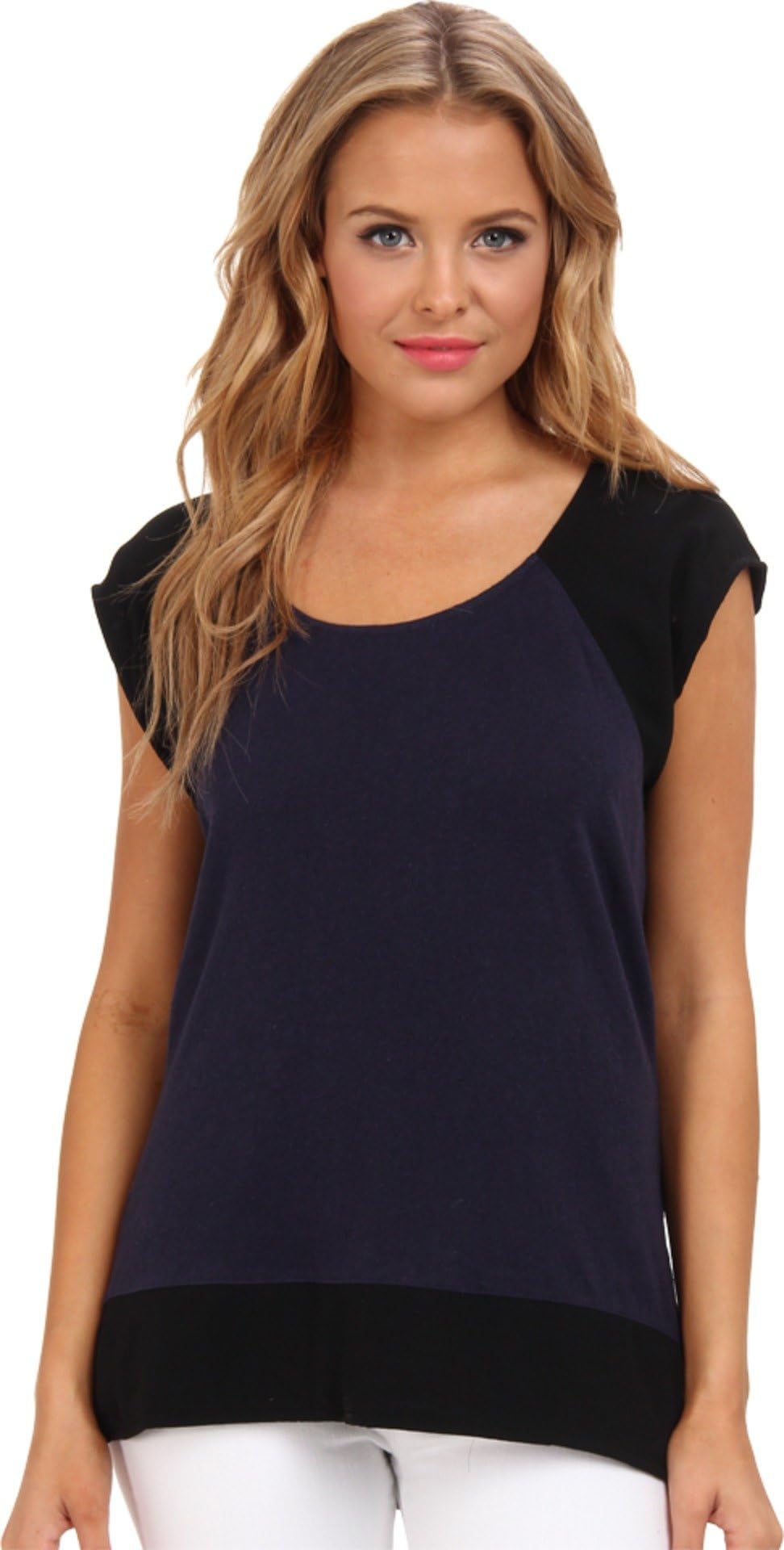 ArynK Women's Mix Media Black Drape Top, Indigo, SM