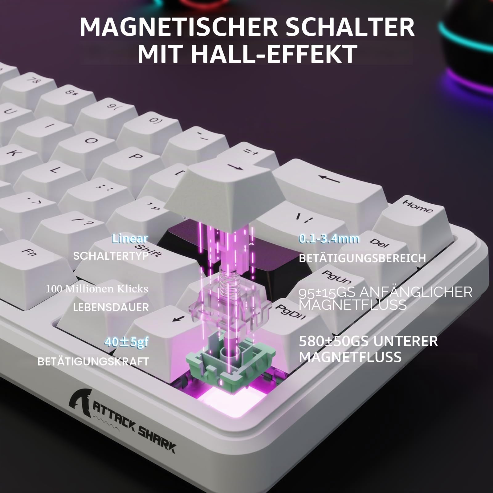 MAMBASNAKE x ATTACK SHARK Wired Gaming Tastatur und Maus Combo, X65HE Gaming Keyboard and Mouse Set White, 59g Superlight PAW3311 Wireless Mäuse, Mini 65% Rapid Trigger Magnetic Tastatur, QWERTY -Weiß