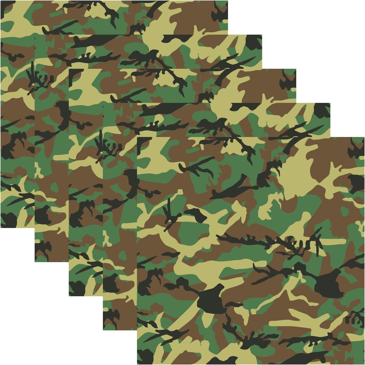 Army Green Camouflage Self Adhesive Assorted Vinyl Sheets 12" x 12" Military Camo Permanent Adhesive Backed Vinyl for Crafting Project Decals and Other Craft Cutters - Pack of 5