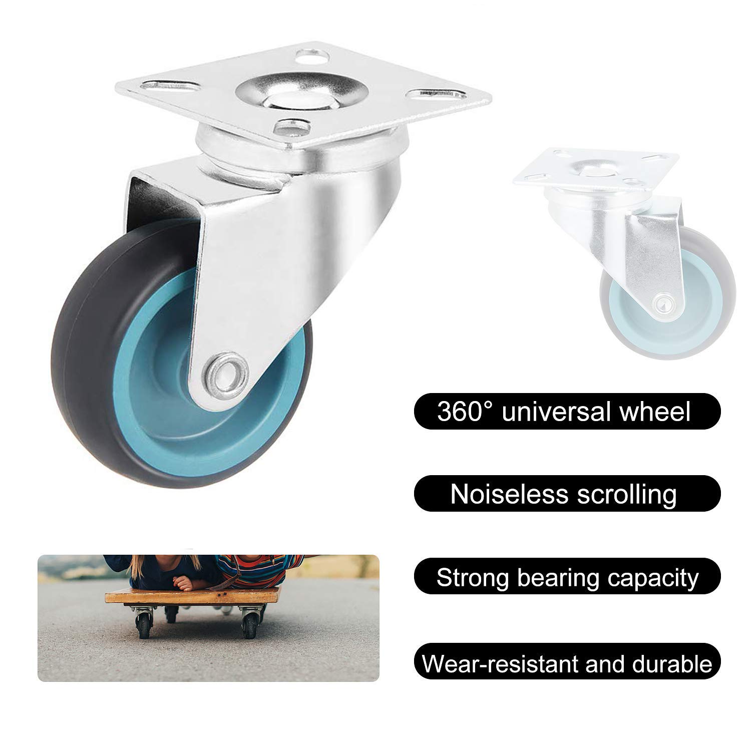 Lot de 12 Roulettes pour Meubles, 50mm Roulettes Pivotantes Roulette de Transport, Roulette Charges Lourdes Roue Pivotante à 360°, 50 kg par Roue