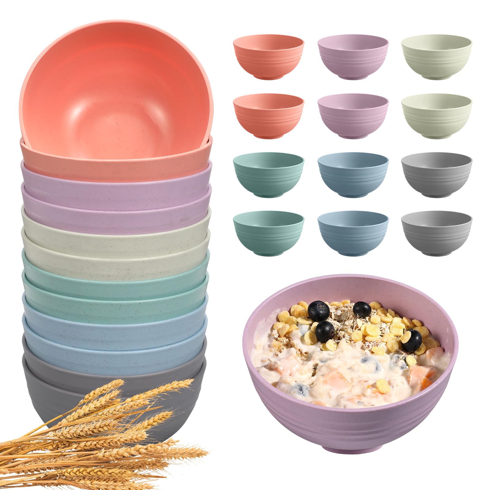HEYCOME Wheat Straw Bowls - 12 Pcs Unbreakable -8 HEYCOME Wheat Straw Bowls - 12 Pcs Unbreakable -8