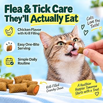 VICSOM Cat Flea & Tick Support Chews, Probiotics for Cat, 500 Crunchy Chews