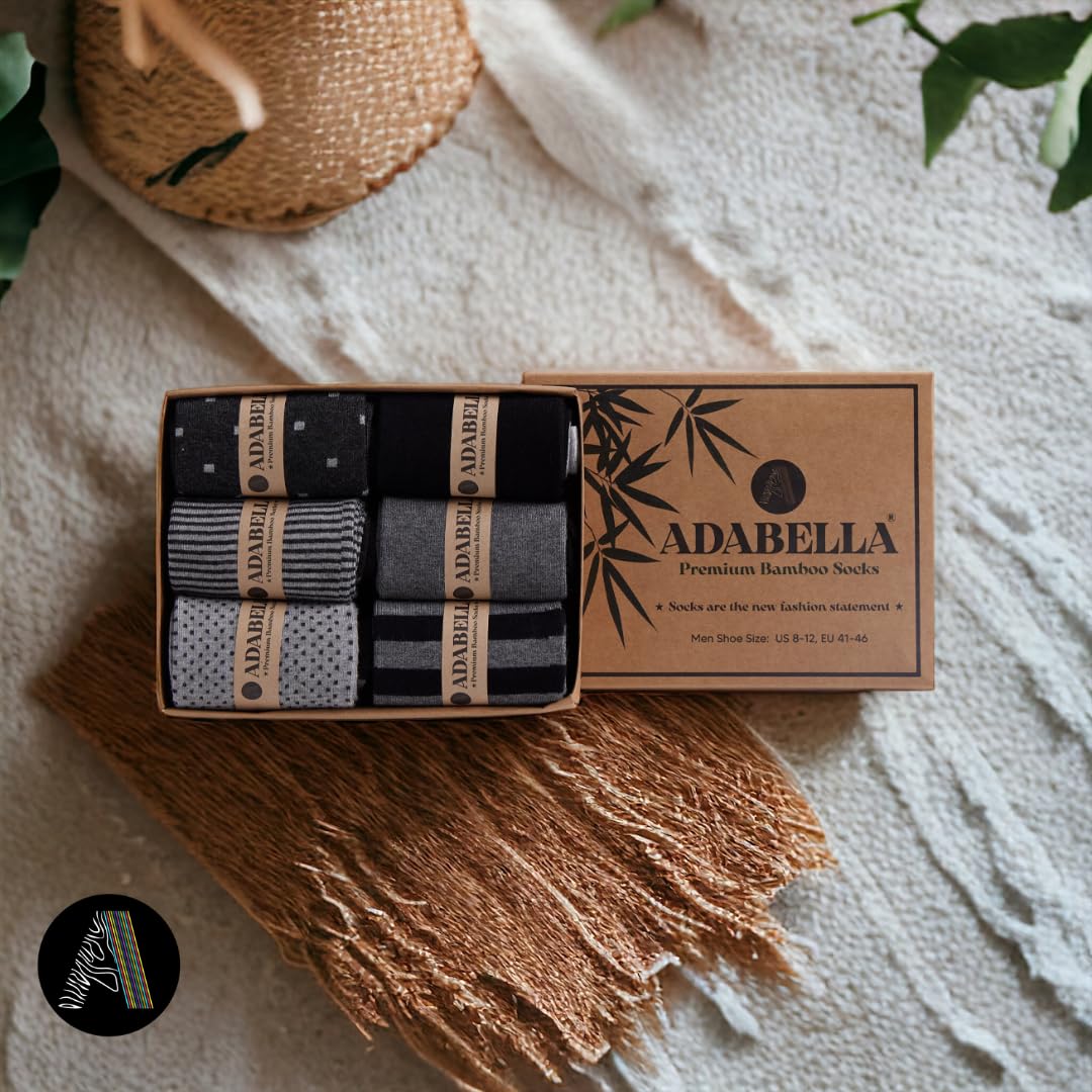 Calcetines de vestir de rayón de bambú para hombre, 6 pares con caja de regalo, sin costuras, absorben la humedad, suaves, sin olor, talla 8-12